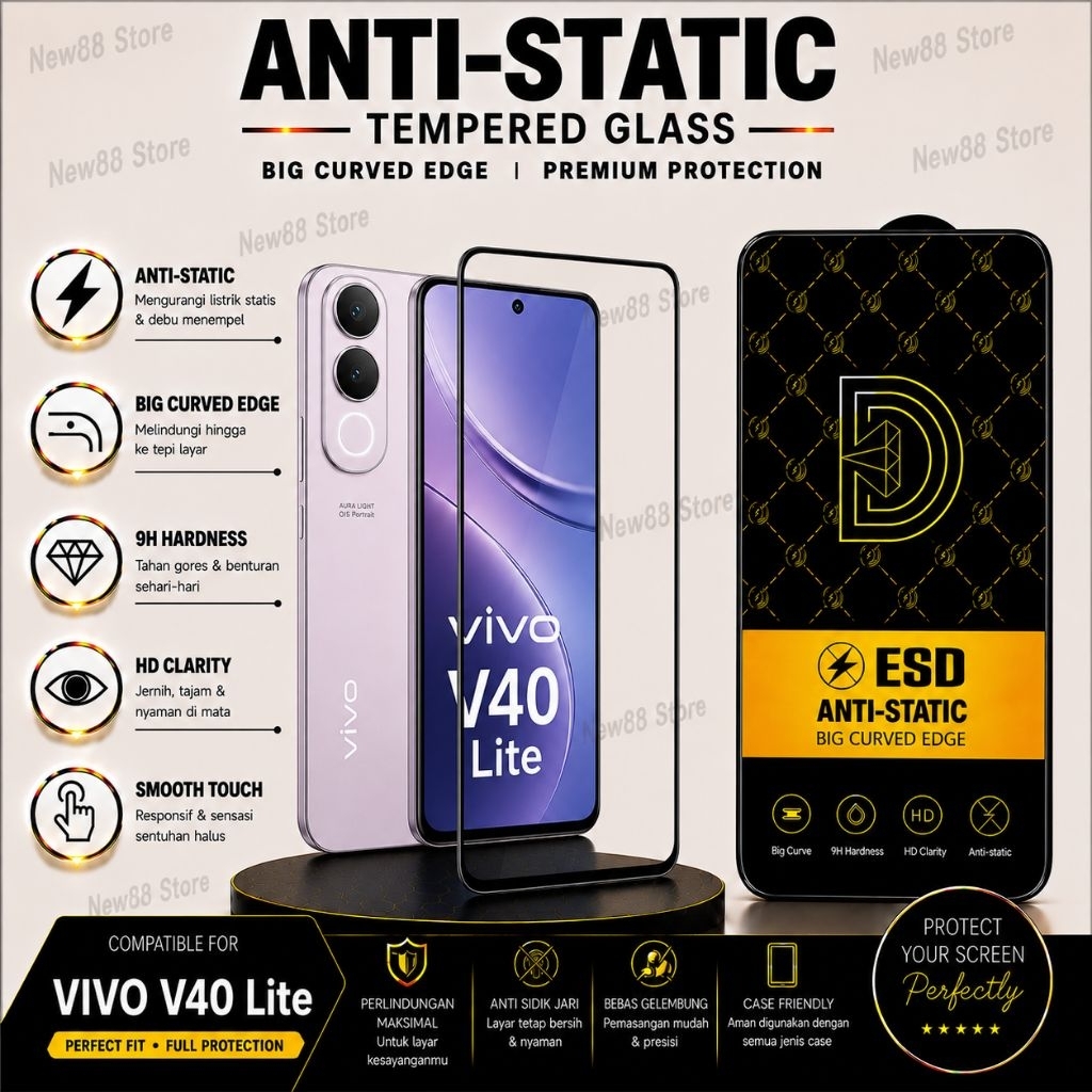 LAYAR กระจกนิรภัย Anti Static Vivo V70 V60 Lite V50 Lite V40 Lite V29e V27e V25e V23e V23 V23 V21e V