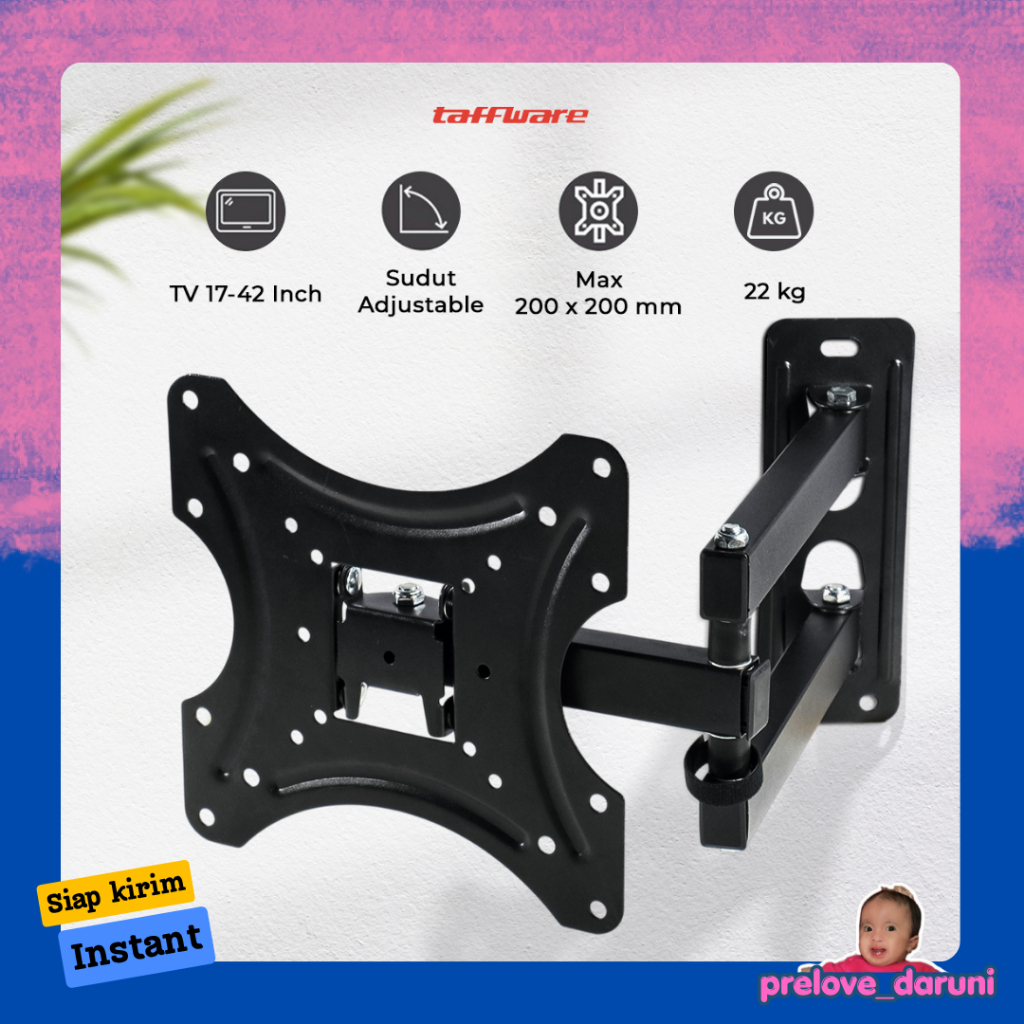 [PD] Taffiffware 17-42 นิ้ว Wall TV Bracket VESA200x200 หมุน 90 Tilt 15 - X-200 - สีดํา