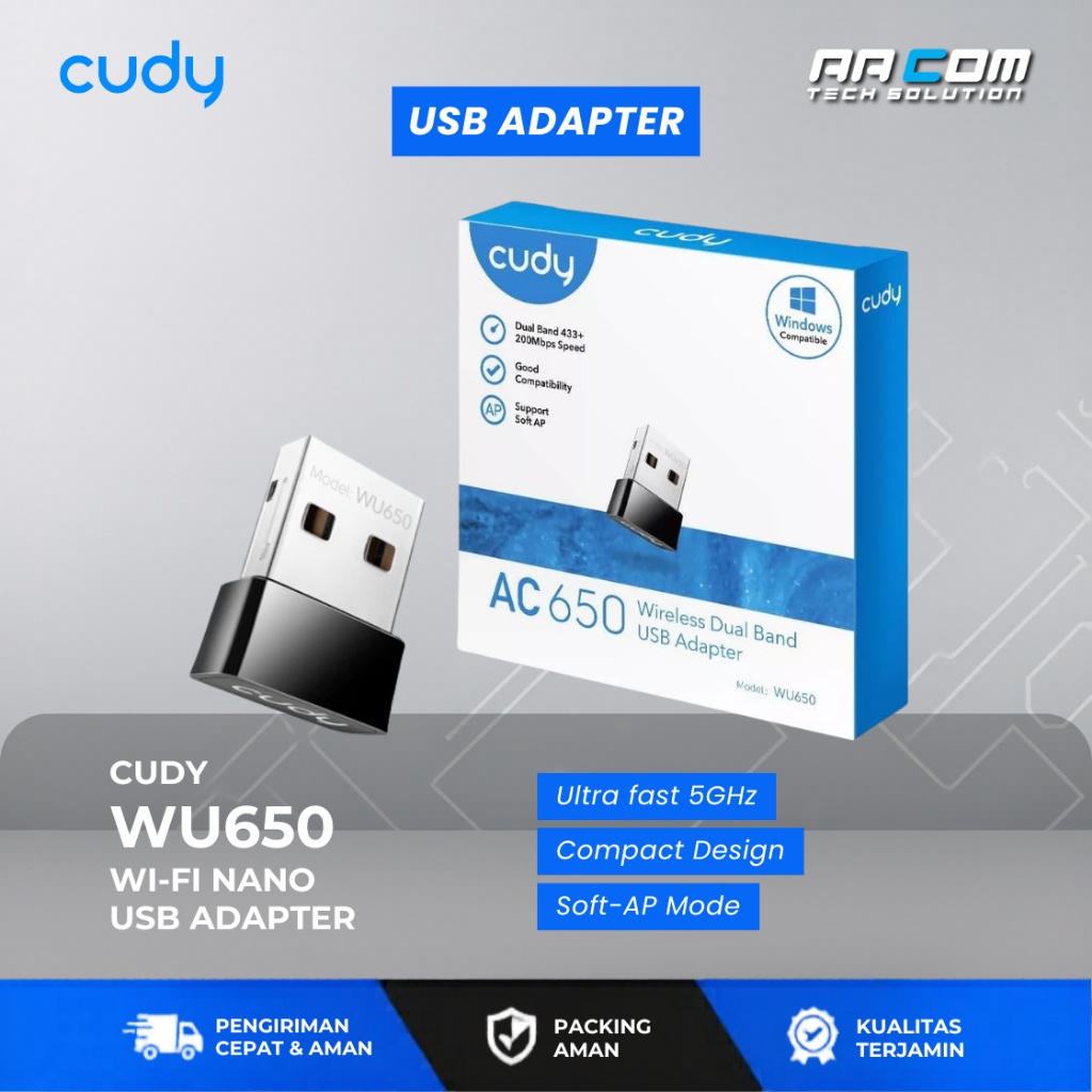 CUDY WU650 WiFi NANO USB ADAPTER AC650 | DUAL BAND USB WiFi DONGLE สําหรับพีซีแล็ปท็อป