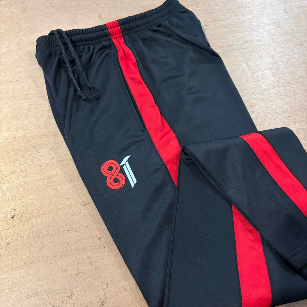 MERAH INDONESIA 76th Anniversary Black Sports Training Pants with Red Stripes and Logo 81 Red and Wh