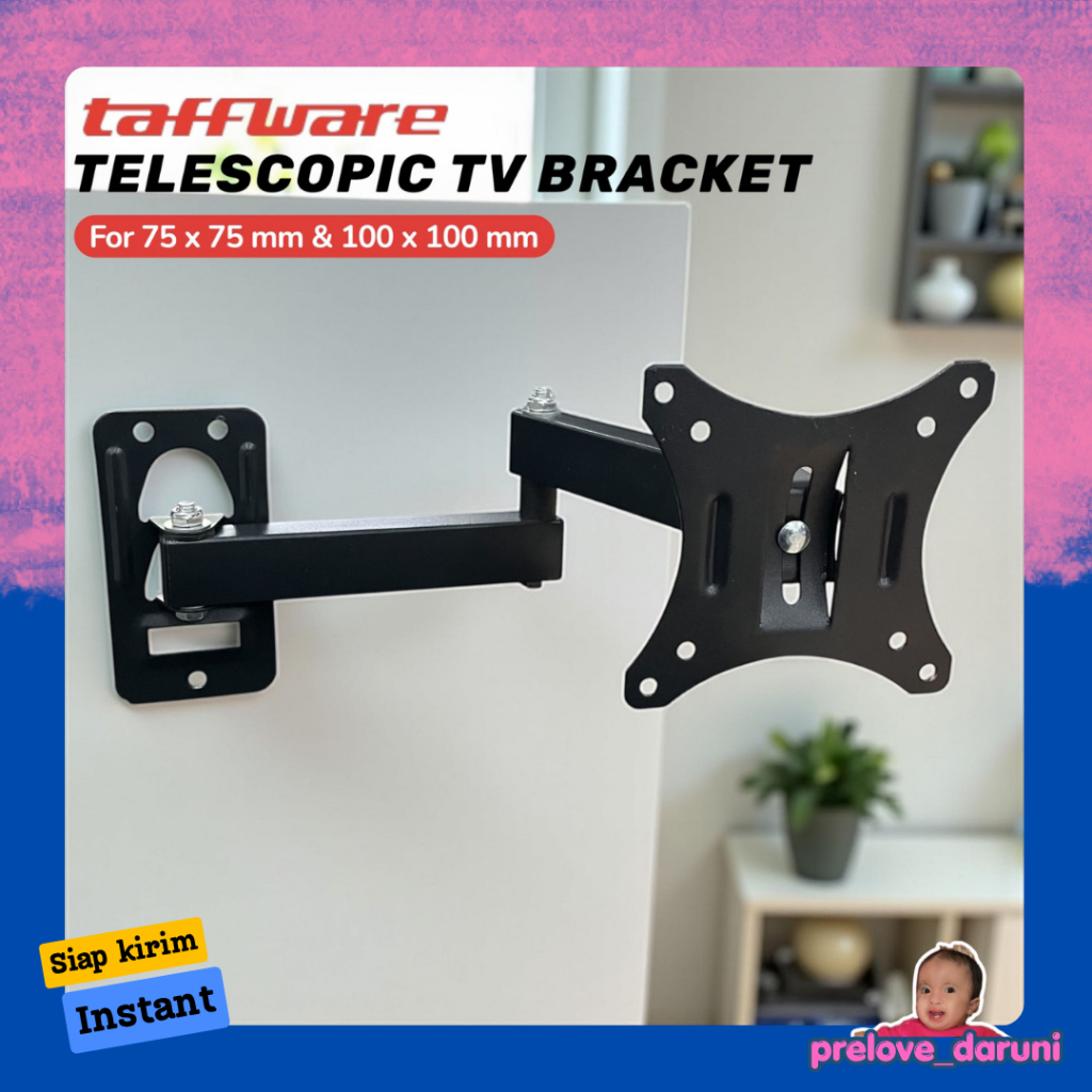 [PD] Taffiffware VESA Telescopic Wall TV Bracket 75x75 100x100 10-32 นิ้ว - HY-210 - สีดํา