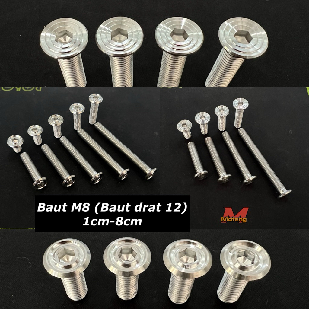 สแตนเลส L Bolts Slim Plain & Spiral M8 (เกลียว 12) 1.5 ซม. 2 ซม. 2.5 ซม. 3 ซม. 3.5 ซม. 4 ซม. 5 ซม. 6