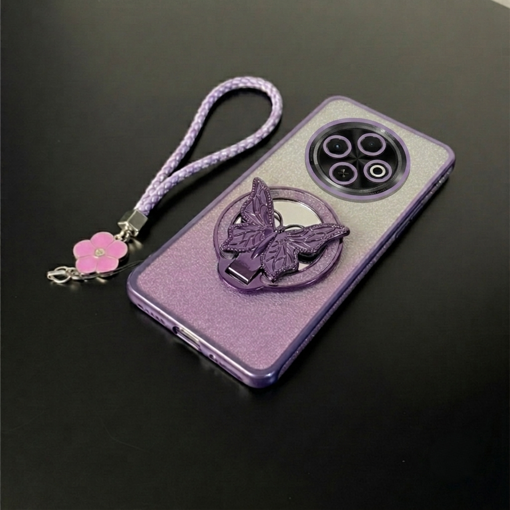 Tecno Spark 30C 30 Pro 20C 20 Pro Luxury Glitter แหวนกระจกผีเสื้อฟรีเชือกเส้นเล็กดอกไม้