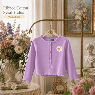 [Myne Indonesia] Atasan Cardigan Crop Top Ruffle Boxy Anak Perempuan Bahan Katun Rib Premium Warna Aesthetic Burgundy Olive Sage Choco Pink Caramel Grey Lavender Brick Raddichio Orange baby carrot Misty gray