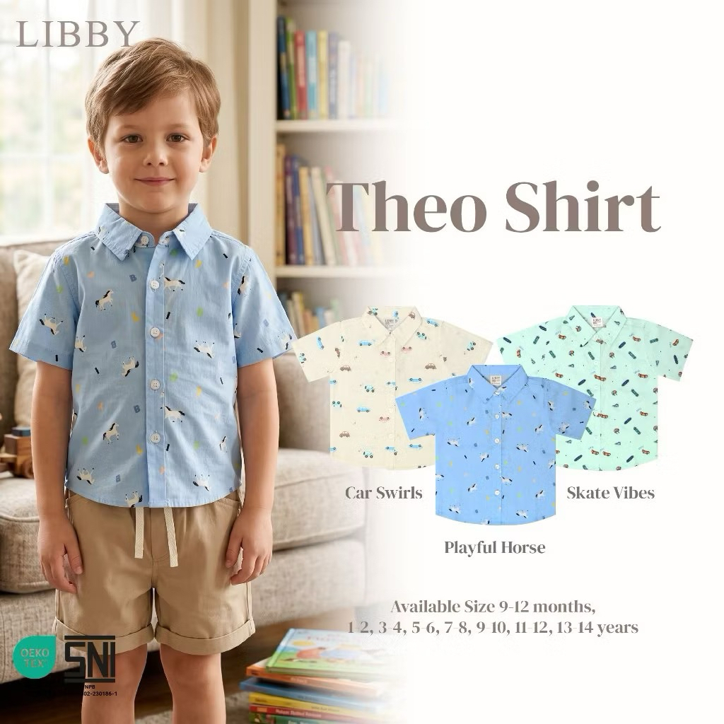KEMEJA LIBBY BABY THEO SHIRT LIBBY BOYS SHIRT / LIBBY SHIRT 9 เดือนถึง 8 ปี