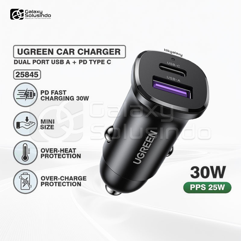 UGREEN 25845 30W Type-C + USB Dual Port Car Charger - GK