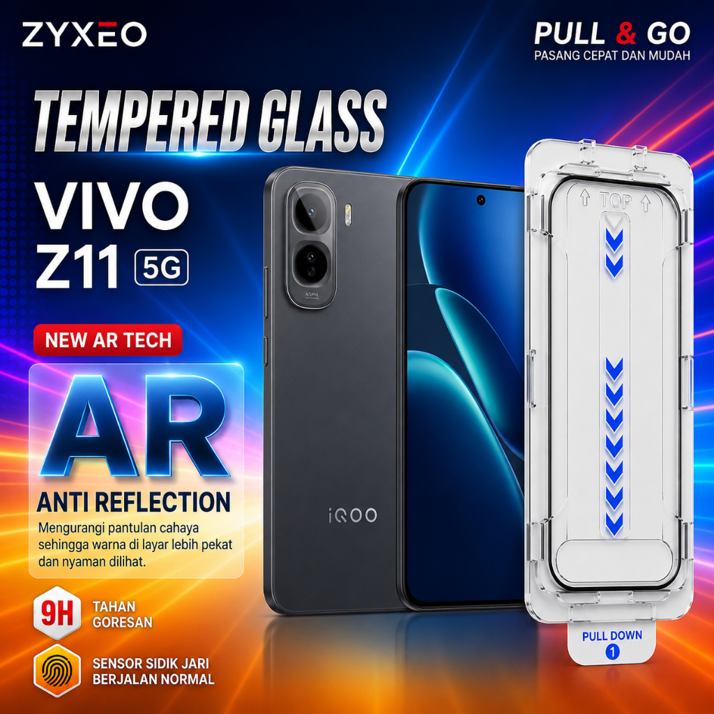 Zyxeo กระจกนิรภัยสําหรับ IQOO Z11 5g - ป้องกันรอยขีดข่วน NEW AF + AR พร้อมเครื่องมือติดตั้ง Pull and