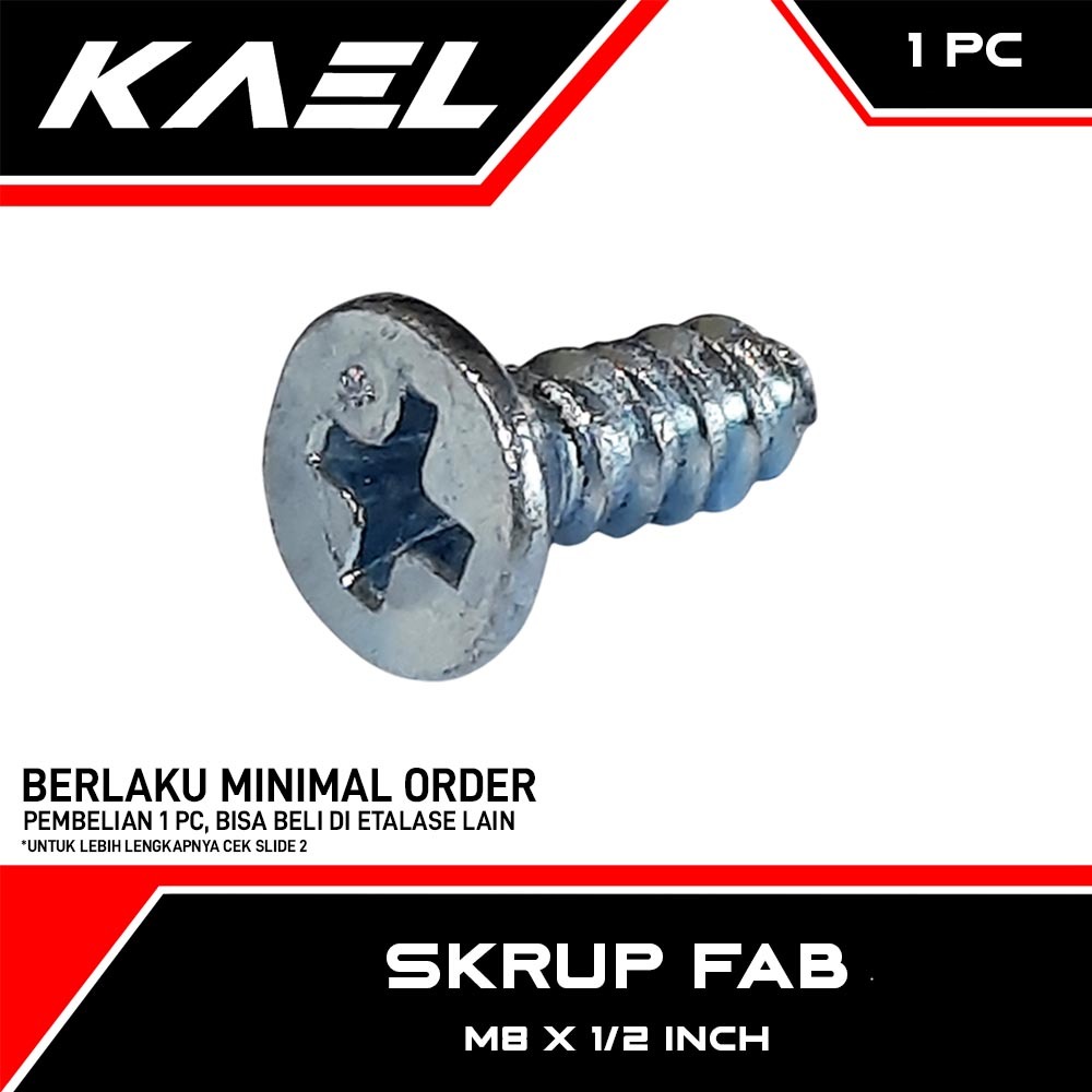 FAB สกรู PARTY M8 x 1/2 นิ้ว Bolt Bolt Self Tapping Phillips สกรู Harden หัวแบน F + AB 8 มม. x 13 มม