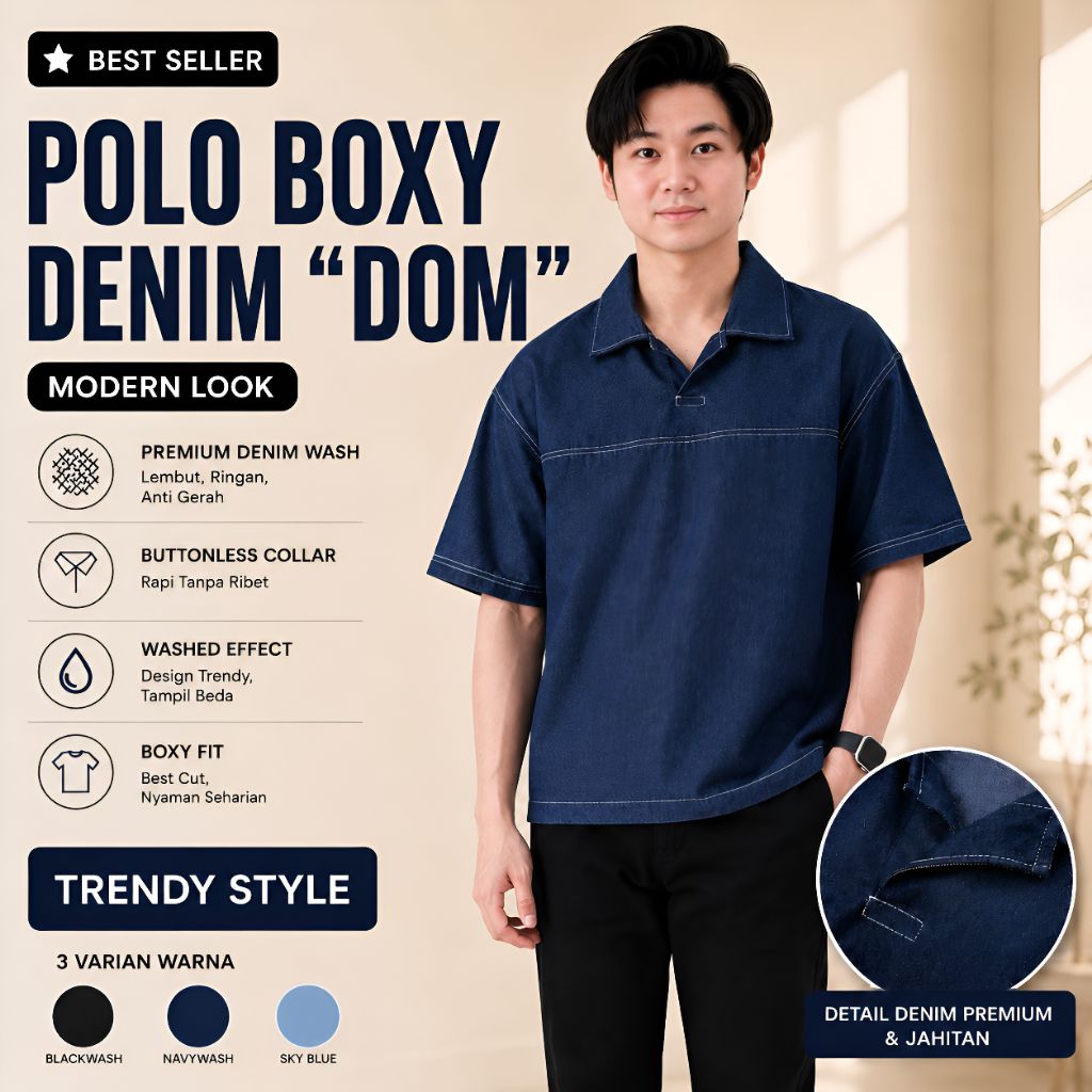 SVN CLUB - เสื้อโปโล Denim Boxy DOM Sanvanina | เสื้อยืดคอปกโปโลโอเวอร์ไซส์ เสื้อโปโลผู้ชาย Boxy