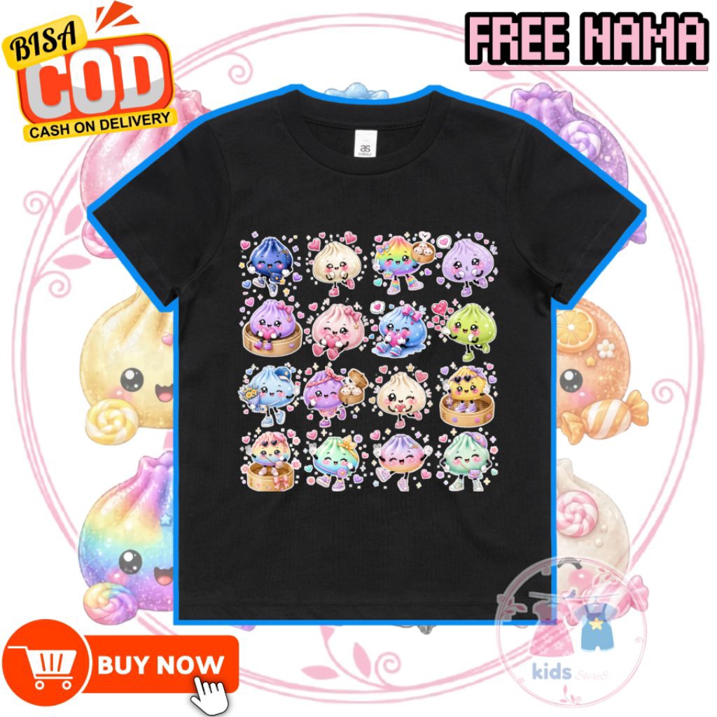 (FREE NAME) CUTE GLITTER DUMPLING GIRLS T-SHIRT, CHILDRENS TOPS 3-12 ปี