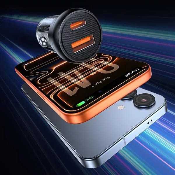 Robot RT-CC7 20W Max Car Charger Dual Port Transparent Fast Charging Model + Original USB-C Data Cab