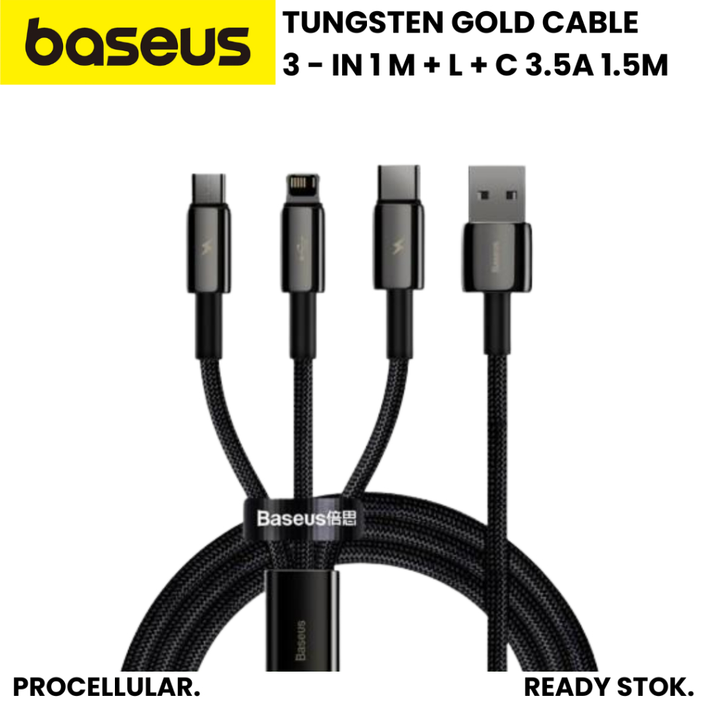 Baseus Tungsten Gold USB to M+L+C 3.5A สายชาร์จเร็ว 1.5M