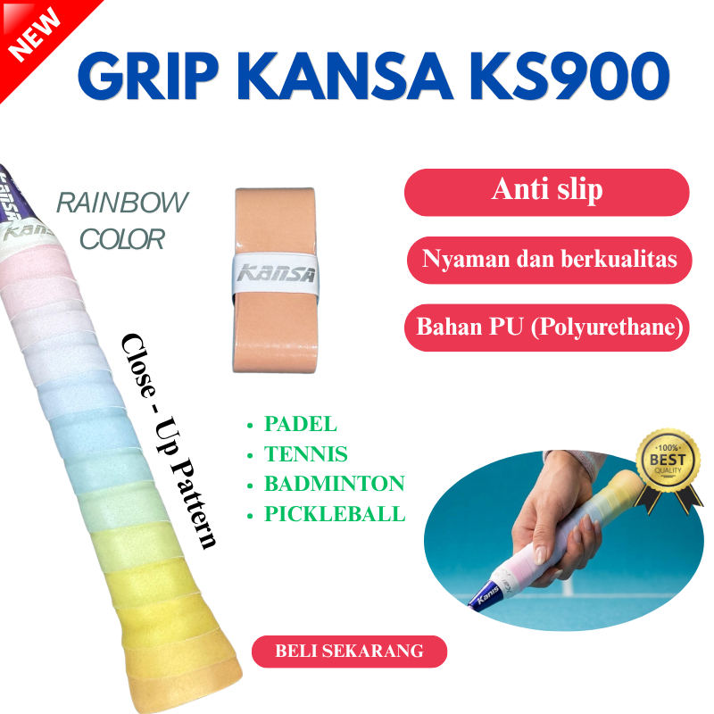 Padel Kansa Ks900 ด้ามจับแร็กเก็ต Ks900 Pastel Rainbow Anti-Slip ไม้เทนนิส Grip