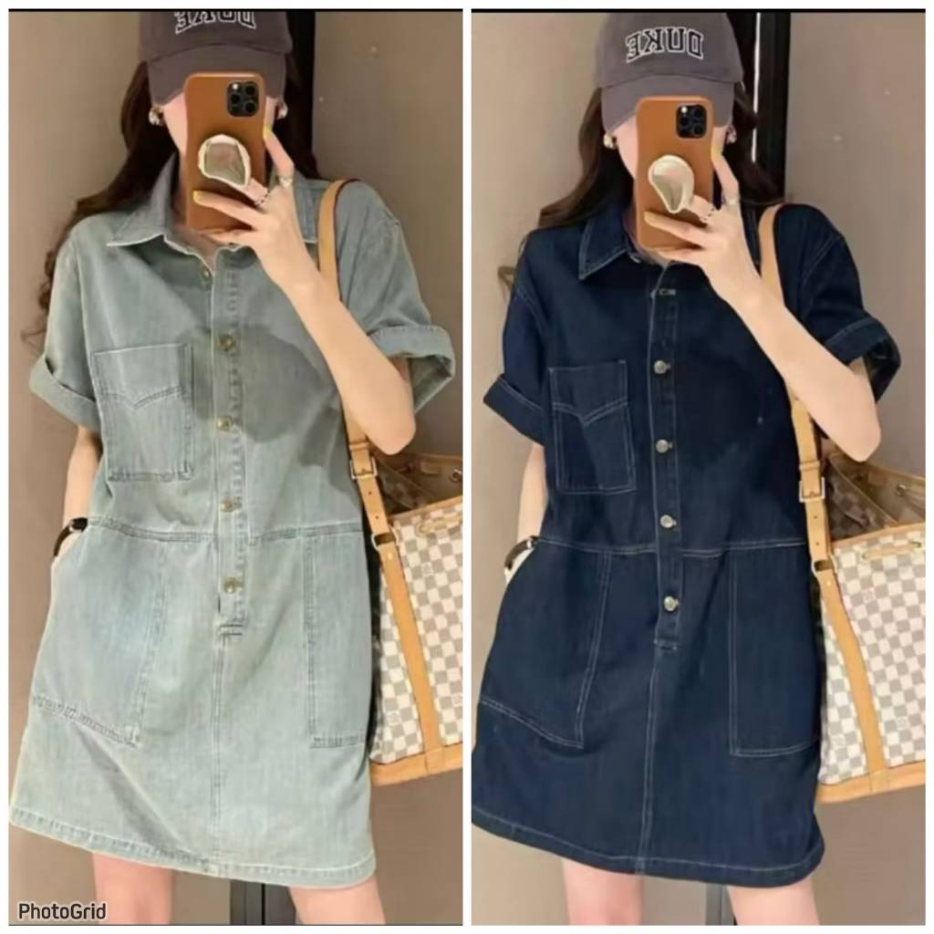 DENIM BUTTON DRESS DENIM / DENIM DRESS รุ่นใหม่ TRENDY FASHION 2975