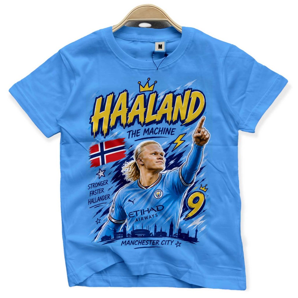 Haaland manchester city เสื้อยืดเด็กฟุตบอลสําหรับอายุ 1-12 ปี