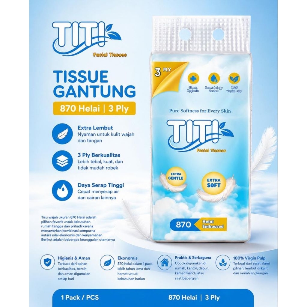 TISSUE TITI แขวน 870 แผ่น 1 แพ็ค