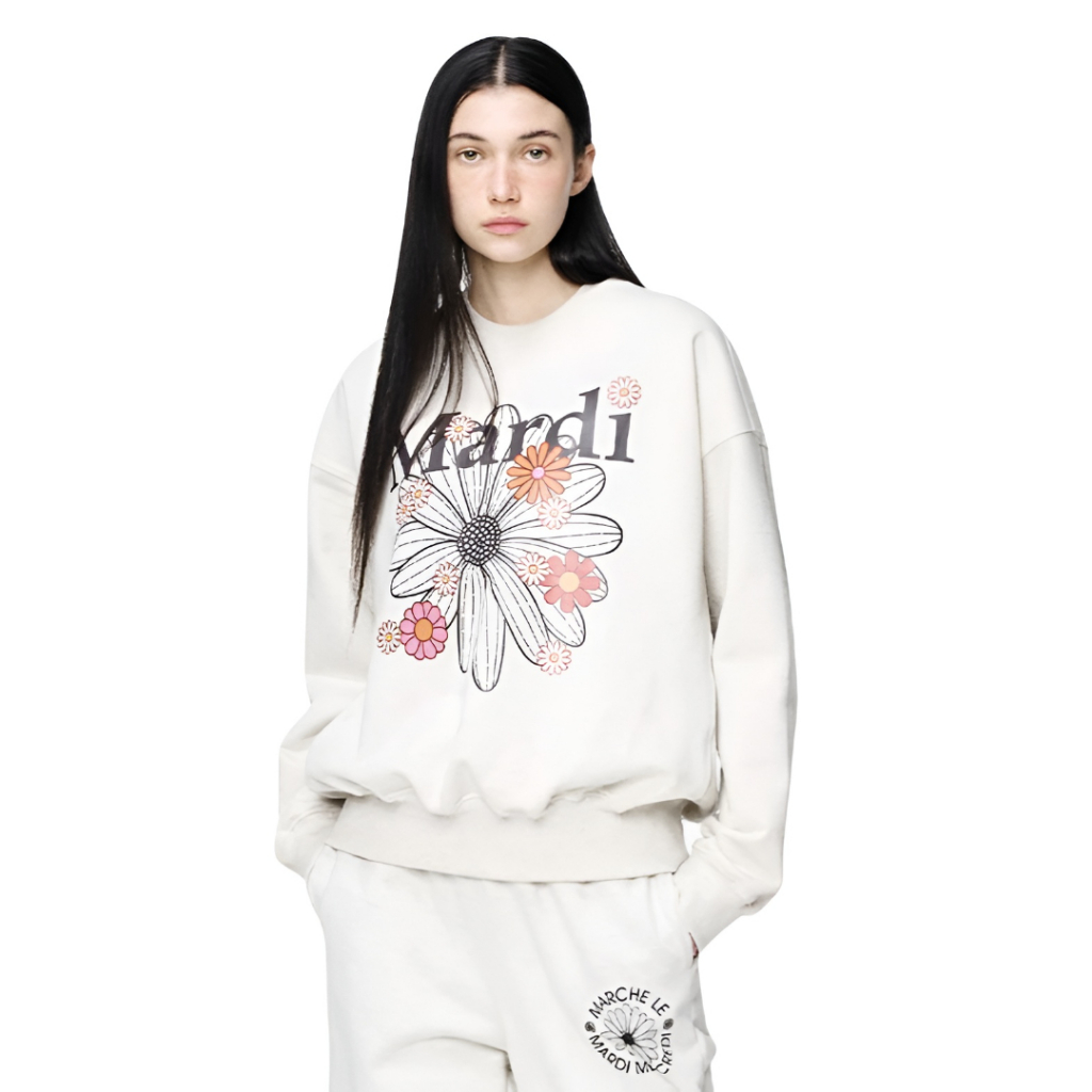 เสื้อสเวตเตอร์ คอกลม Mardi Mercredi Cream Blossom FlowerMardi