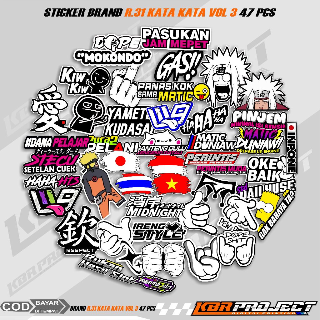 สติ๊กเกอร์แพ็ค R.31.47PCS DUNIAWI W9 STD DAILY USE HAHA HTS MATIC DUNIAWI VIRAL LATEST RACING STICKE