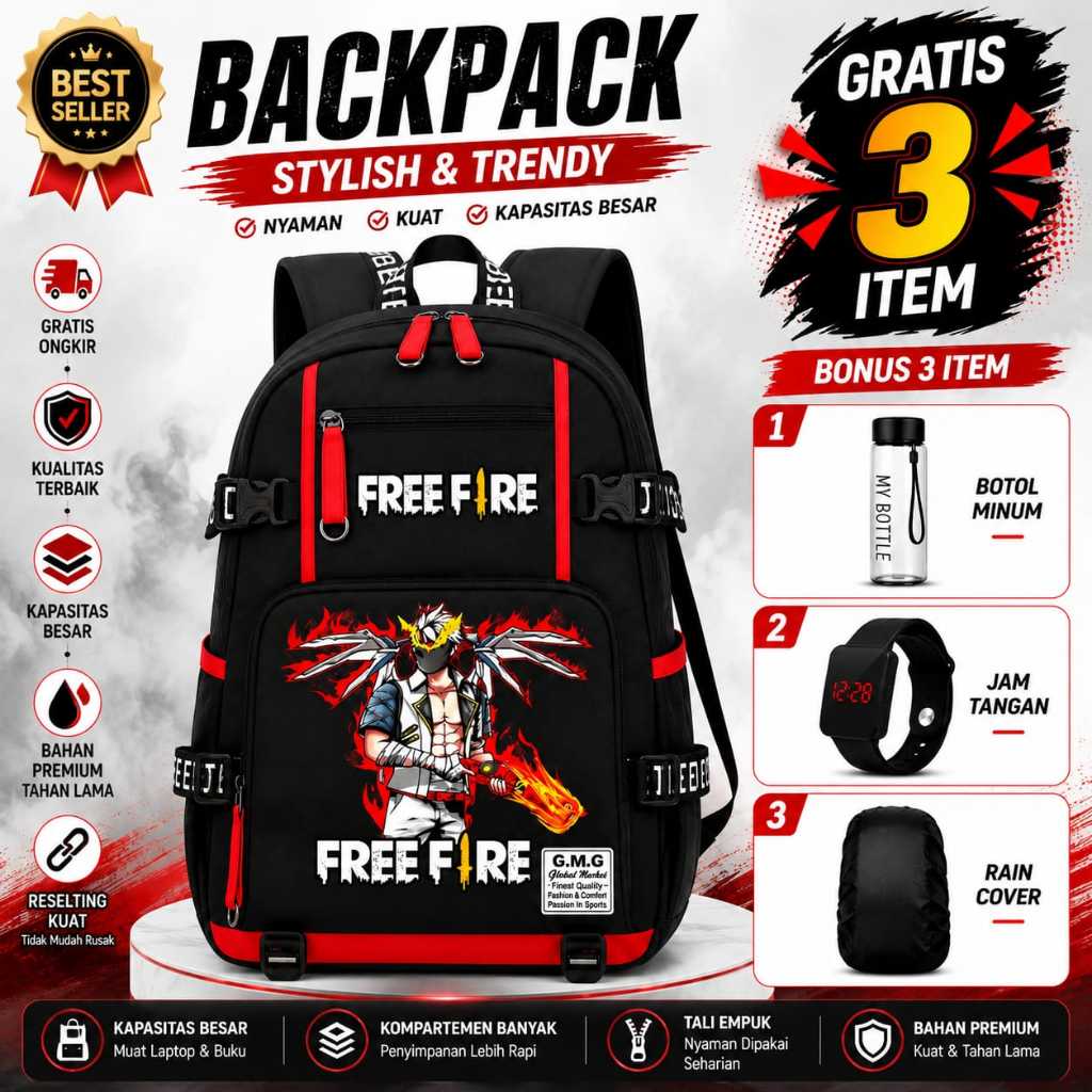 SS - BOYS SCHOOL กระเป๋าสําหรับองค์ประกอบและ MIDDLE SCHOOL / FREEFIRE กระเป๋าเป้สะพายหลังสําหรับเล่น