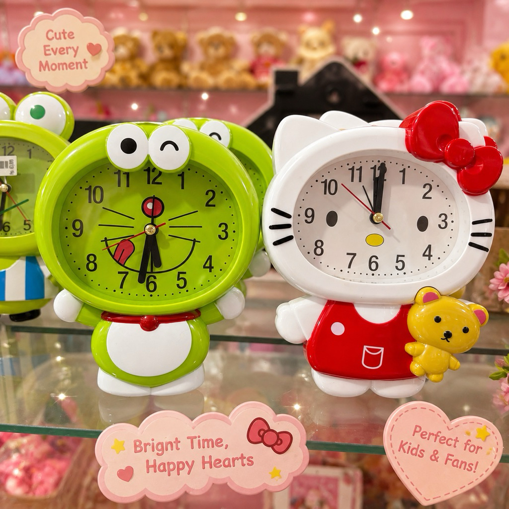 MERAH HELLO KITTY RED DORAEMON CLOCK STUDY TABLE CLOCK