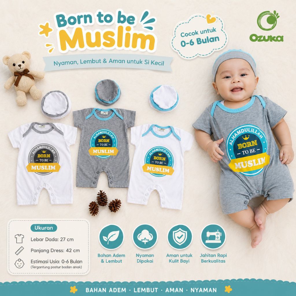 เสื้อจัมเปอร์เด็กมุสลิม Koko สําหรับเด็กผู้ชาย Ozuka Alhamdulillah Born To Be Musli