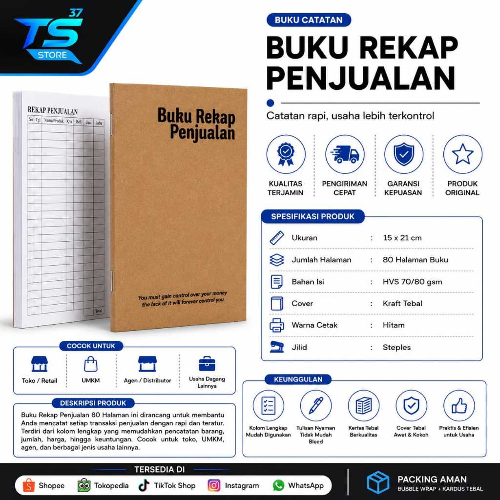 80-PAGE SALES RECAP BOOK / DAILY SALES CASE BOOK สําหรับ UMKM SHOP UK A5 -