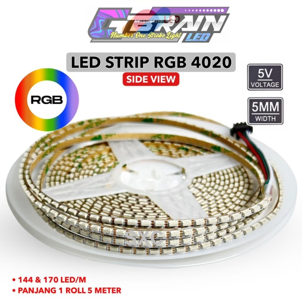 LED STRIP ROLL 5METER WS2812B 5MM SIDEVIEW 5VOLT 144 LED RGB