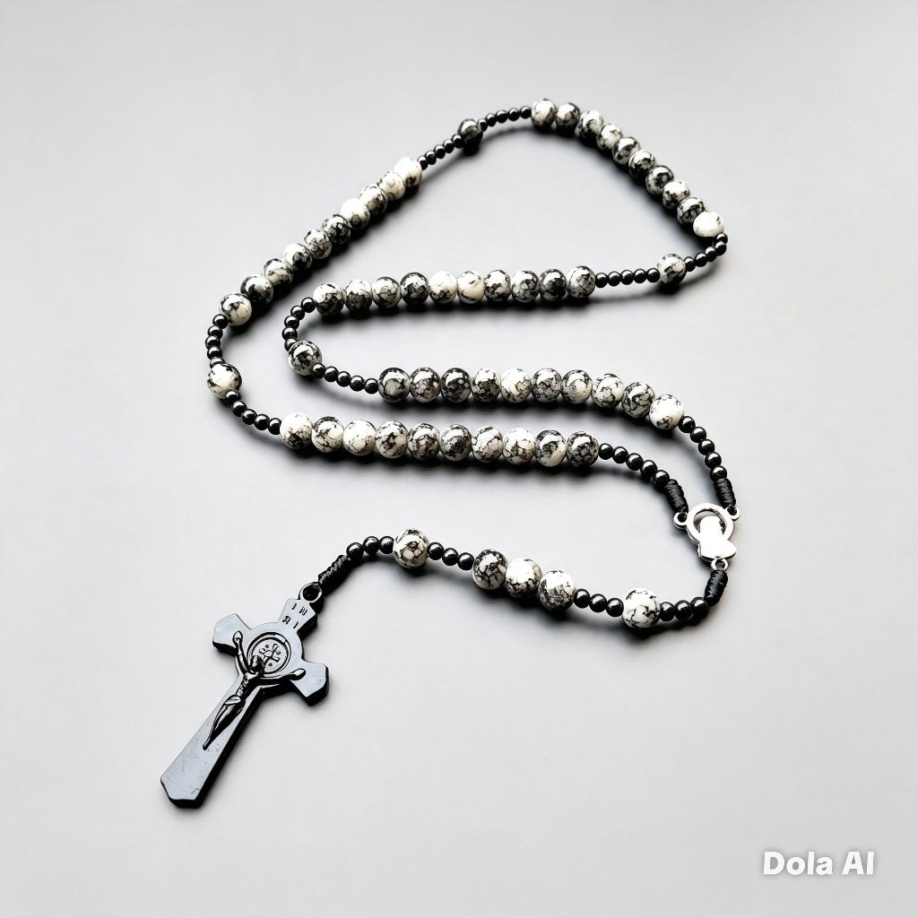 R131 CATHOLIC JADE แก้วคริสตัล BEAD CROSS ROSARY