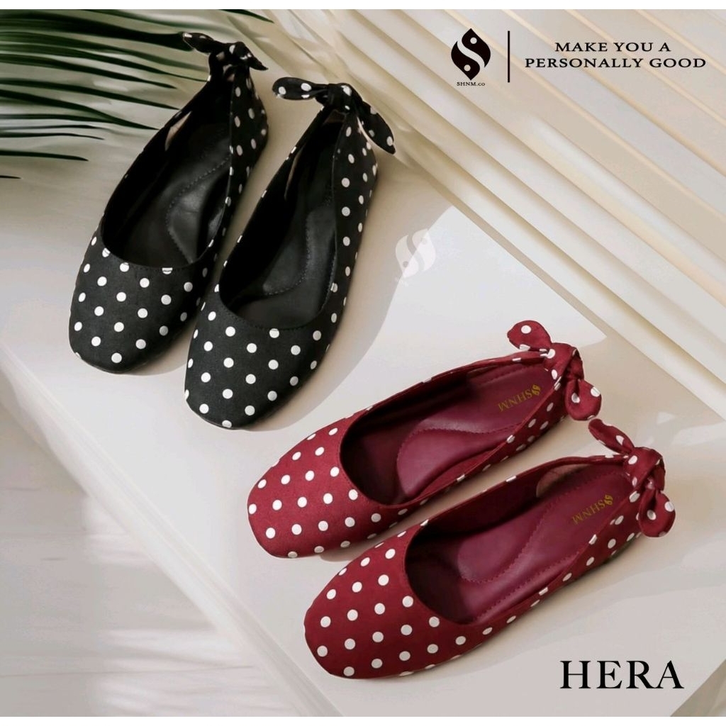 รองเท้าส้นแบนผู้หญิงน่ารักพร้อมริบบิ้นลายจุดลําลองกันลื่นกันลื่น | HERA HERA HERA HERA