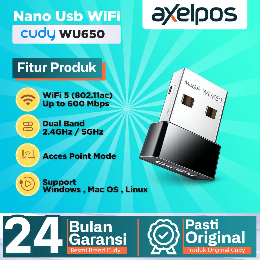 CUDY WU650 AC650 Dual Band USB WiFi Adapter Nano Plug & Play ตัวรับสัญญาณไร้สาย