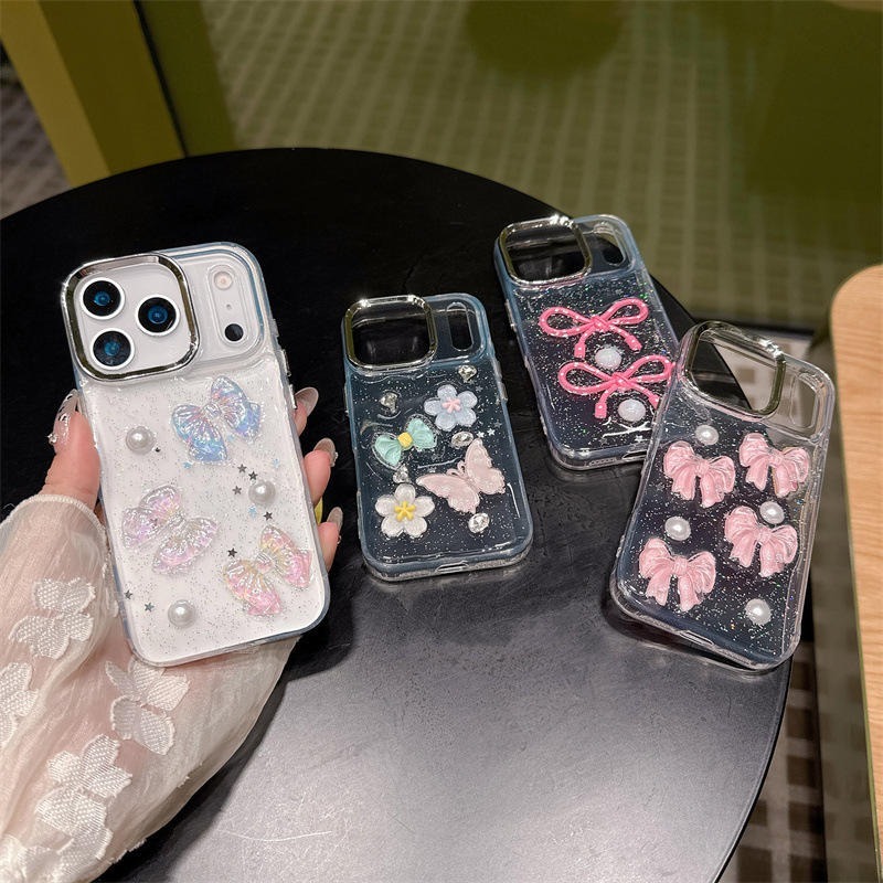 HP น่ารัก 3D ดอกไม้และเพิร์ลริบบิ้น Motif เคสโทรศัพท์สําหรับ Samsung A02 A02S A03 A03S A04 A04E A04S