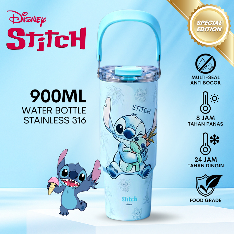 TERMOS Disney Stitch Tumbler 3in1 Character Drinking Bottle Phone Stand Handle - Stainless Steel 316 900ml Portable Thermos Straw - Christmas New Year Gift BKL50802
