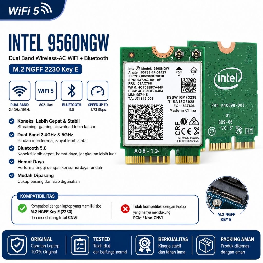 Intel Dual Band Wireless-AC 9560NGW WiFi 5 + บลูทูธ M.2 NGFF เดิม