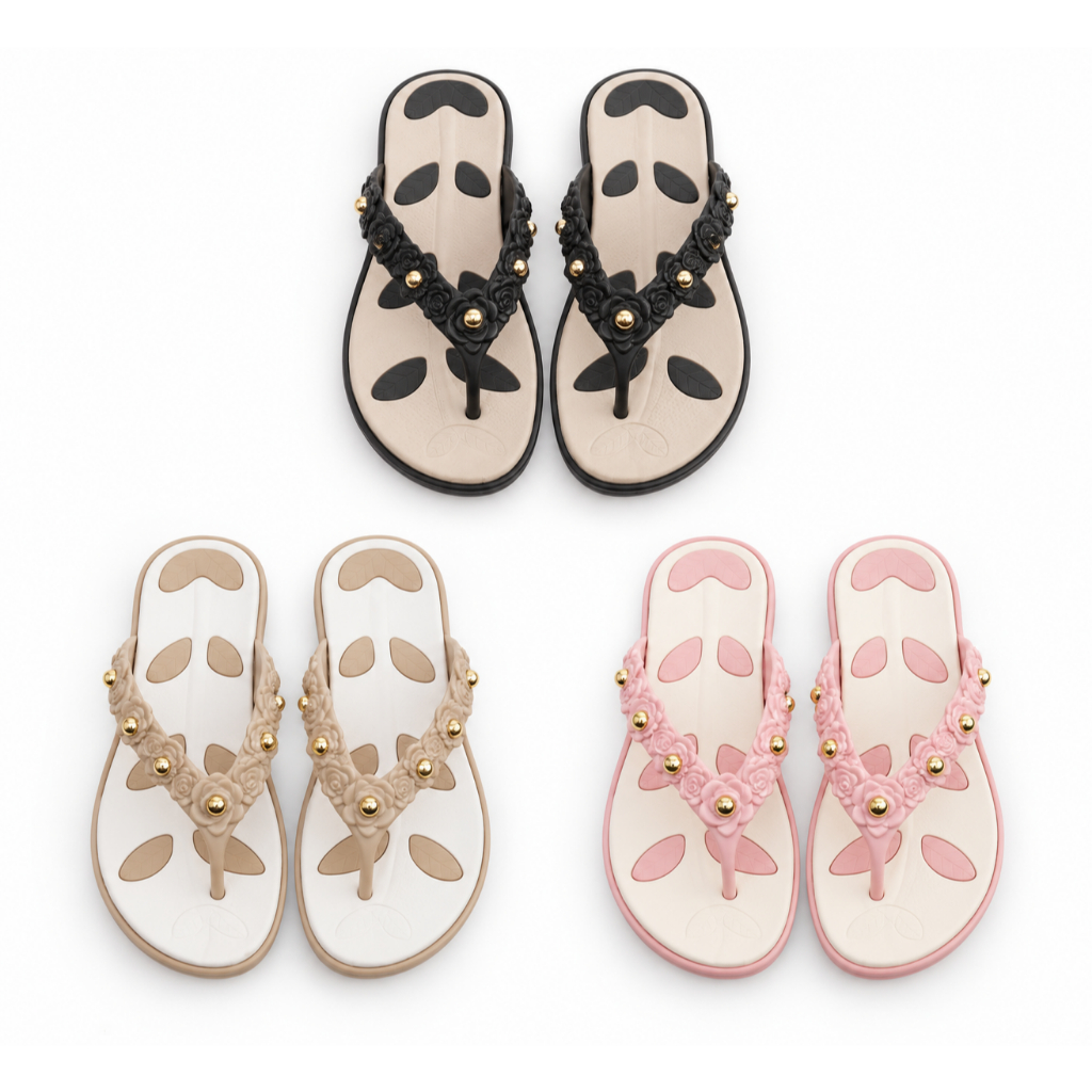 รองเท้าแตะลายดอกไม้ 3D สําหรับผู้หญิงสายเพชร EVA Anti-Slip Size 36-40