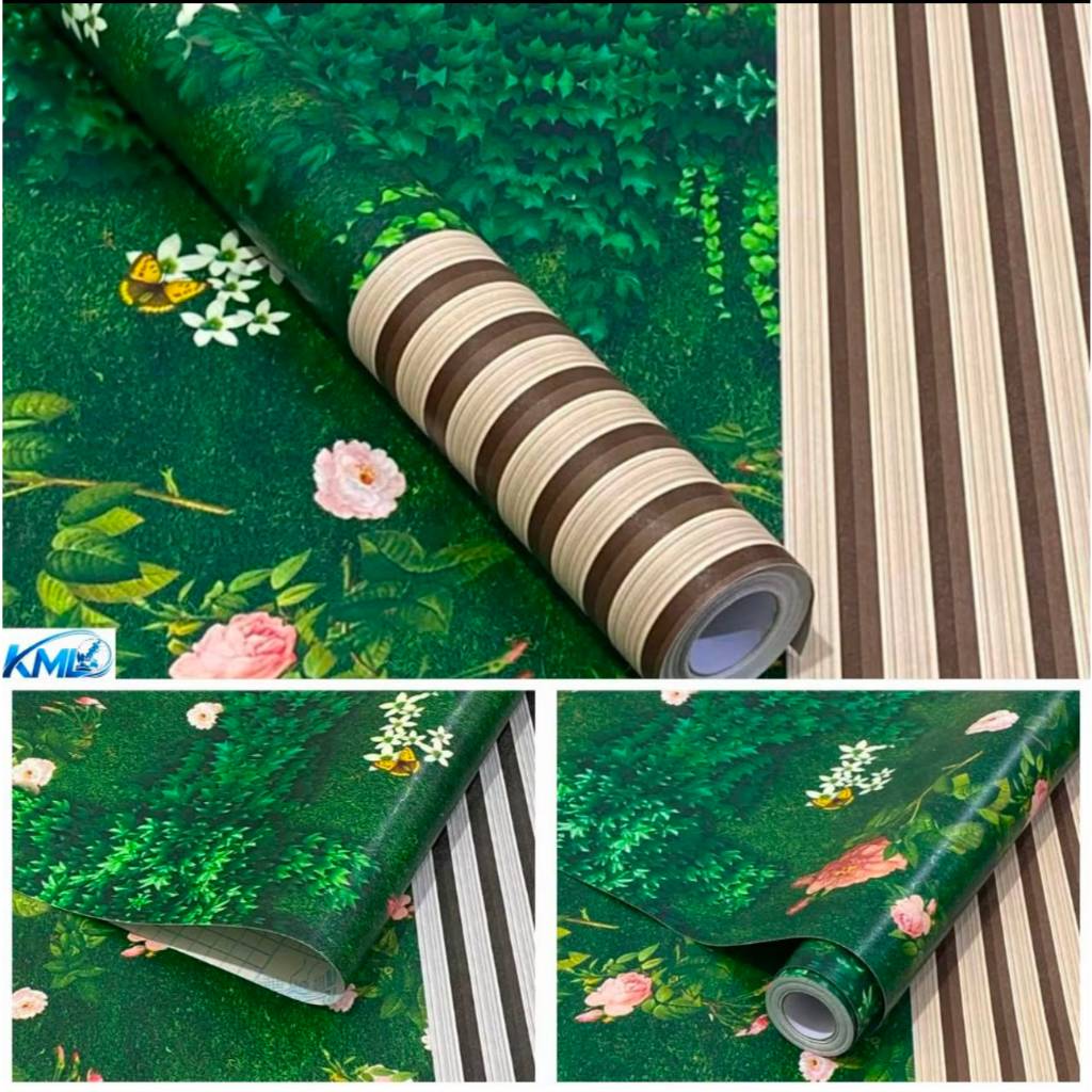 HIJAU วอลเปเปอร์แผง PVC สไตล์มินิมอล 2in ดอกไม้สีเขียว 7s/d8m กว้าง 45 ซม.