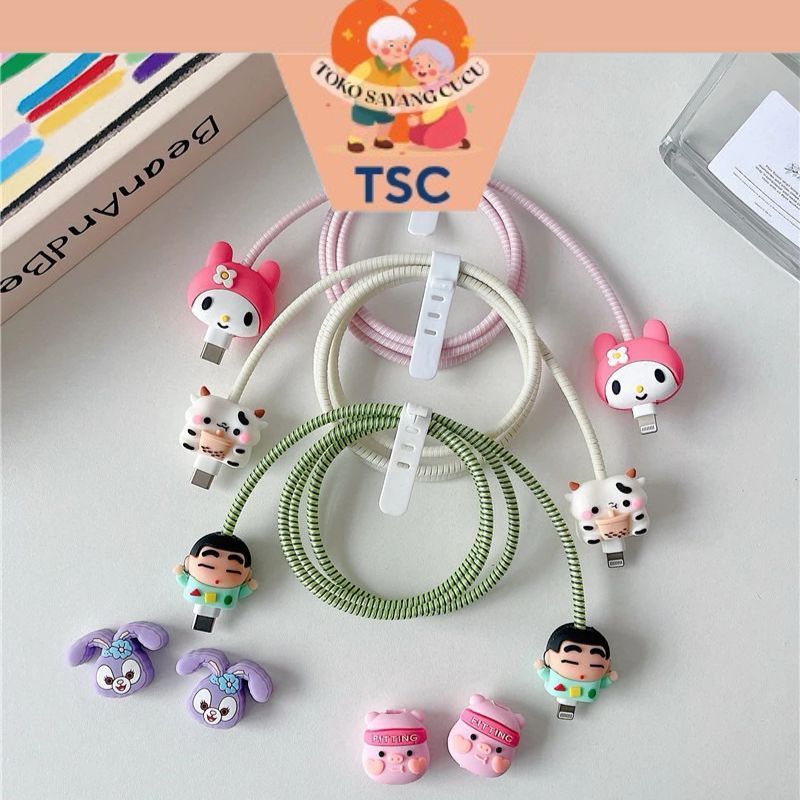 Full Set Cute Character Charger Cable Protector Type C & Lighting Cute Cover Protector Cable - สาย 3