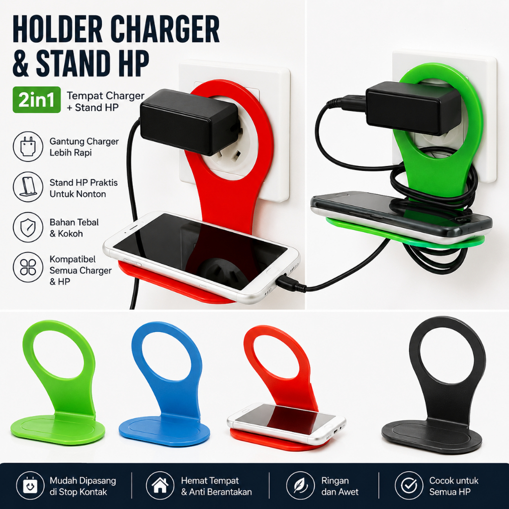 GANTUNGAN 2-in-1 HP Charger Holder, HP Stand, Mobile Phone Charger Hanger