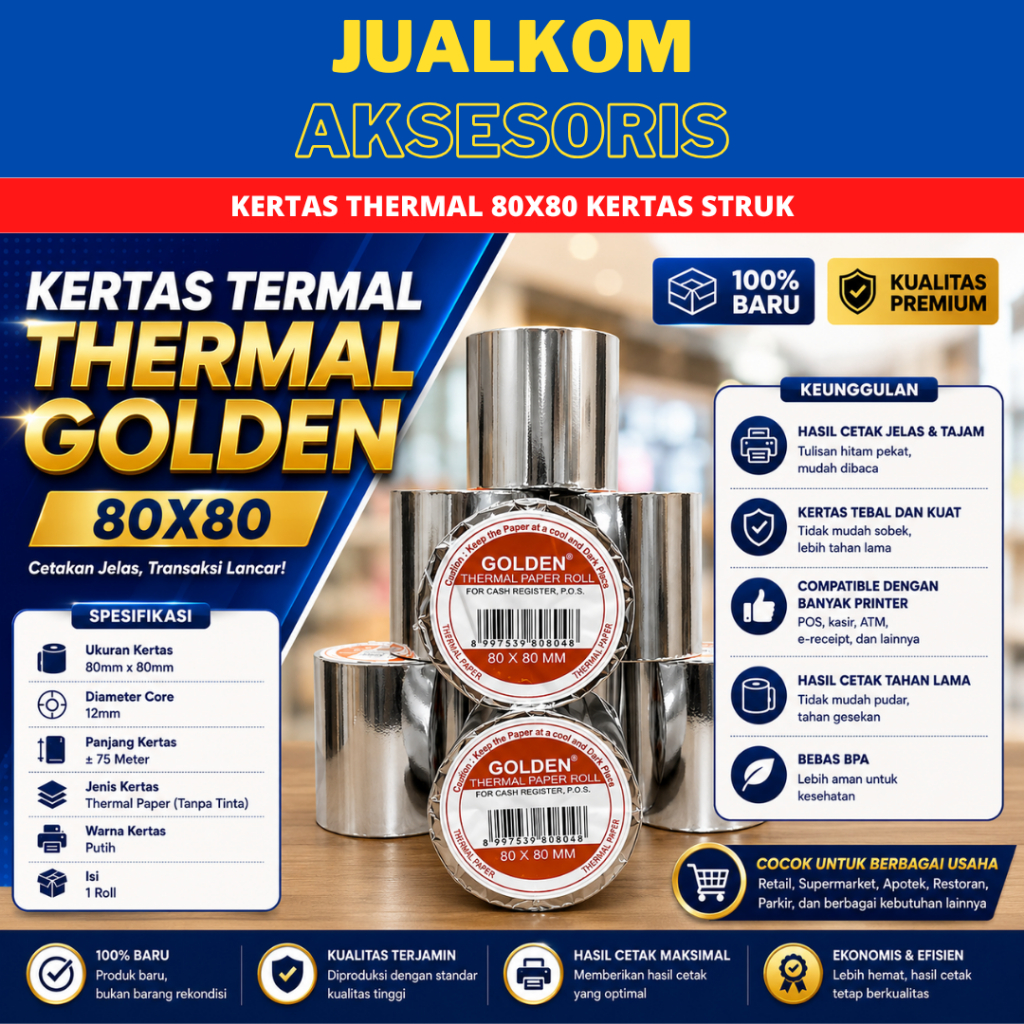 GOLDEN THERMAL PAPER 80X80 กระดาษ RECIPT THERMAL