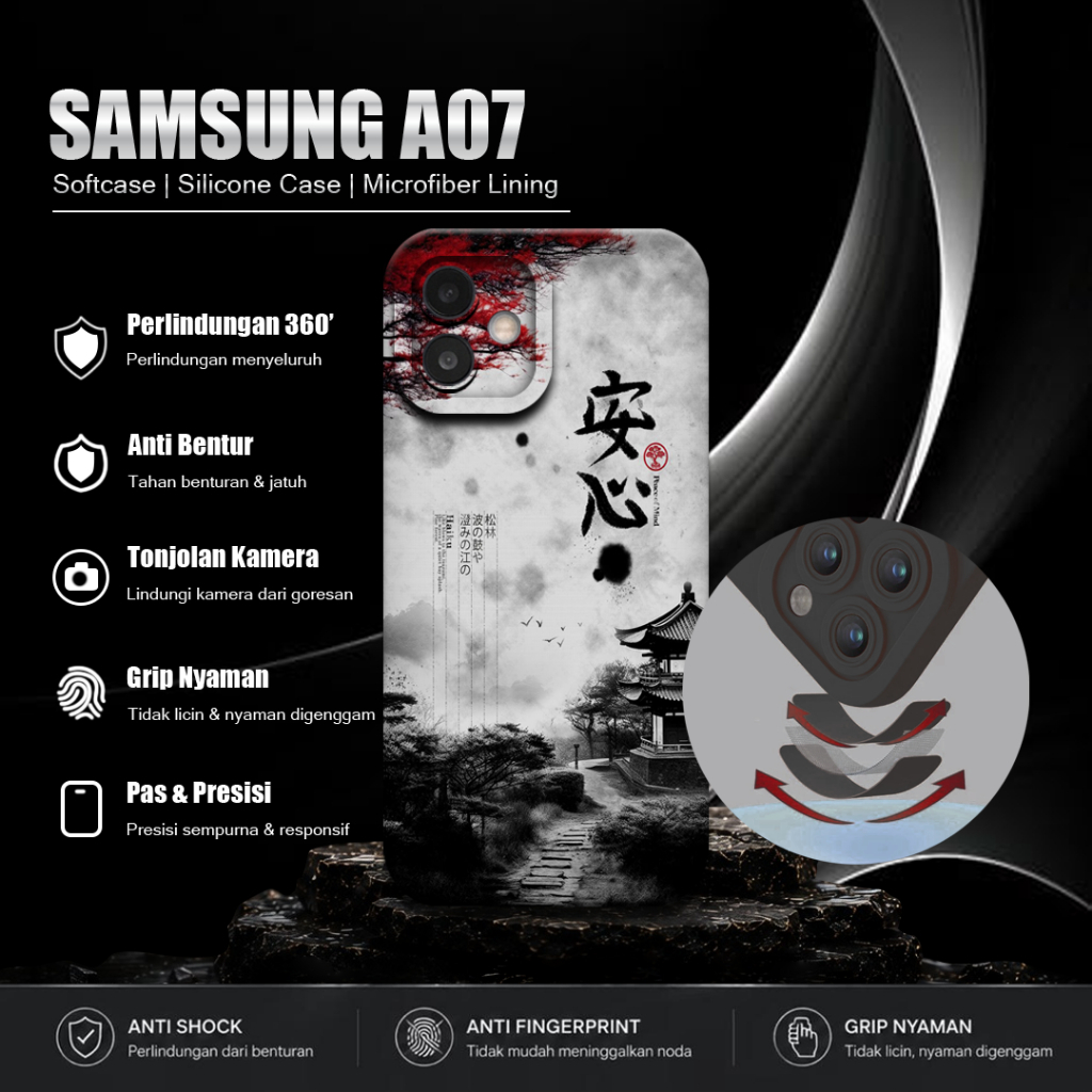 Macaron Softcase Black Motif สําหรับ Samsung A07 ล่าสุดกล้องป้องกันโทรศัพท์มือถือ - ตัวป้องกันโทรศัพ