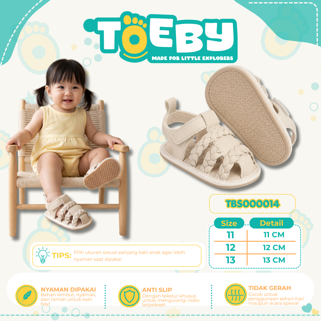 Toeby Cream Vine Adventure Anti-Slip รองเท้าเด็กผู้หญิงสบาย 0-18 เดือน TBS000014