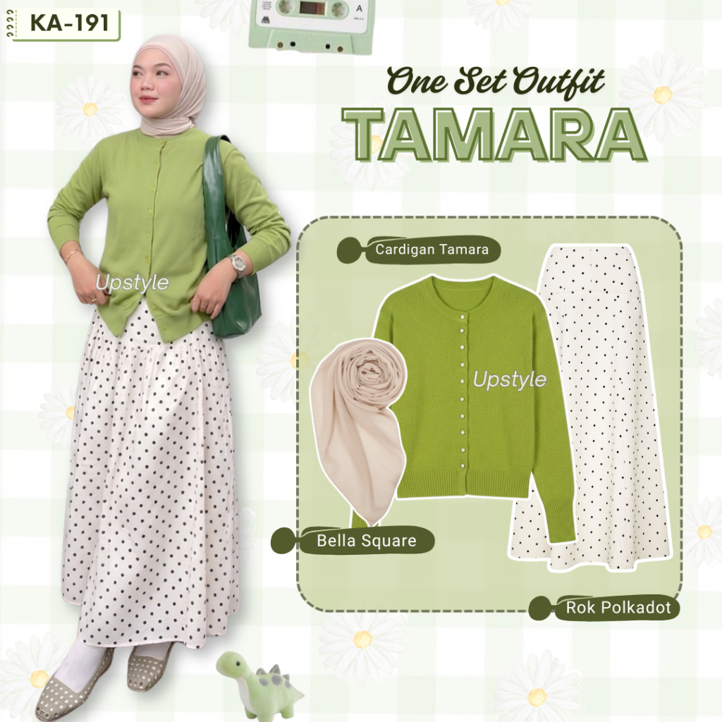 Upstyleoutfit - ชุดเครื่องแต่งกายลายจุดวัยรุ่นอินเทรนด์ ( คาร์ดิแกน Tamara + กระโปรง + Bella Square)