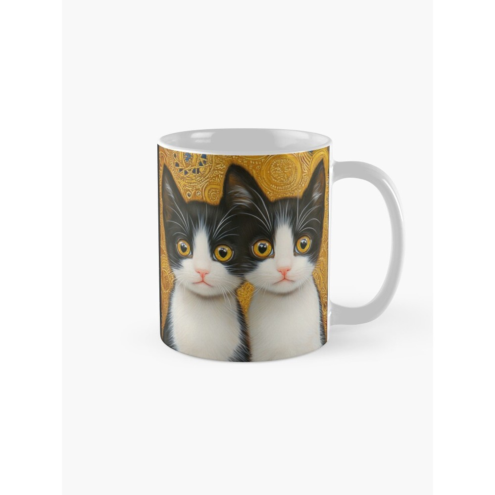 Gustav Klimt แก้วกาแฟแมวลูกแมวสีดําและสีขาว