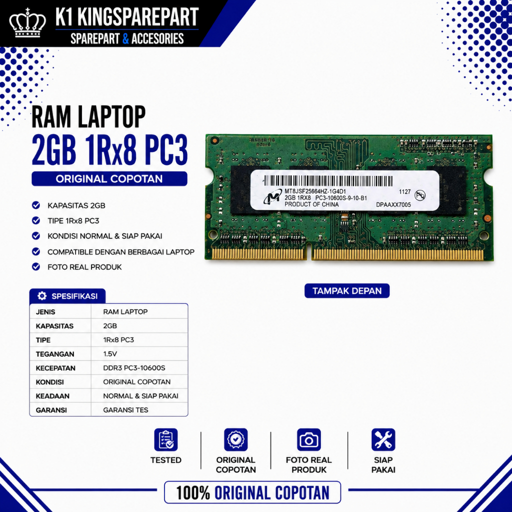 RAM แล็ปท็อป 2GB 1Rx8 PC3 DDR3 1.5V ต้นฉบับถอดสําหรับแล็ปท็อป