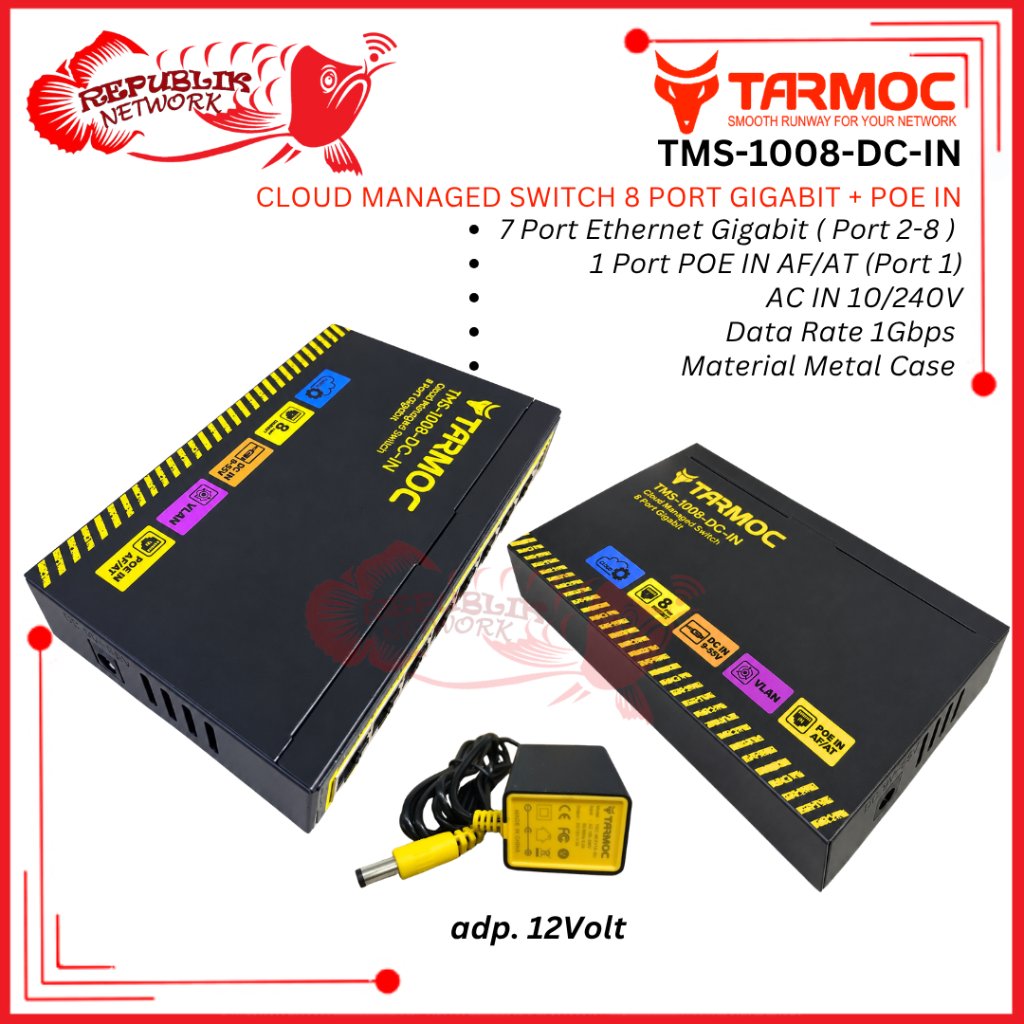 Tarmoc TMS-1008-DC-IN | Smart Switch Cloud Managed 8x Gigabit + POE IN AF/AT เคสโลหะปลอกเหล็ก