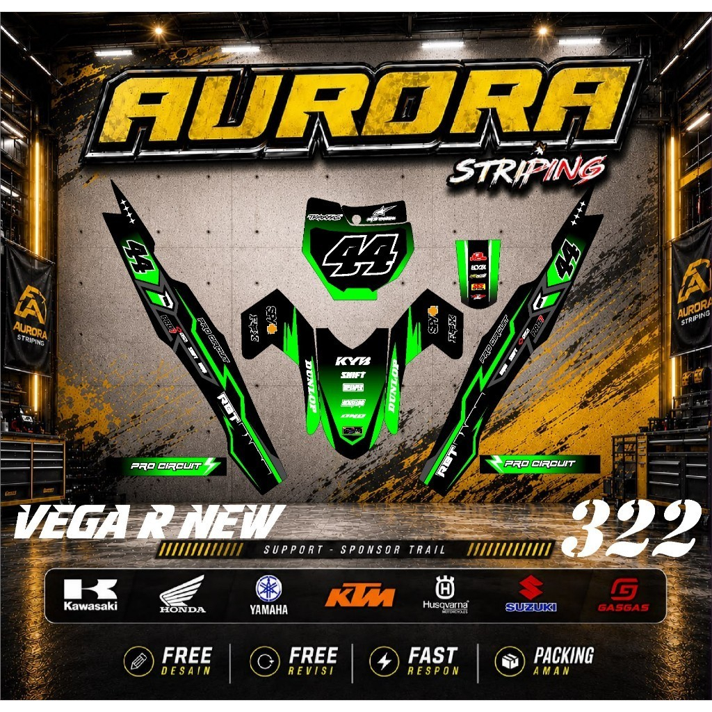 HIJAU สติ๊กเกอร์ DECAL VEGA R ใหม่ FULL BODY RACING สีเขียว BLACK-STRIPING MOTOR SPORT PREMIUM VOL 3
