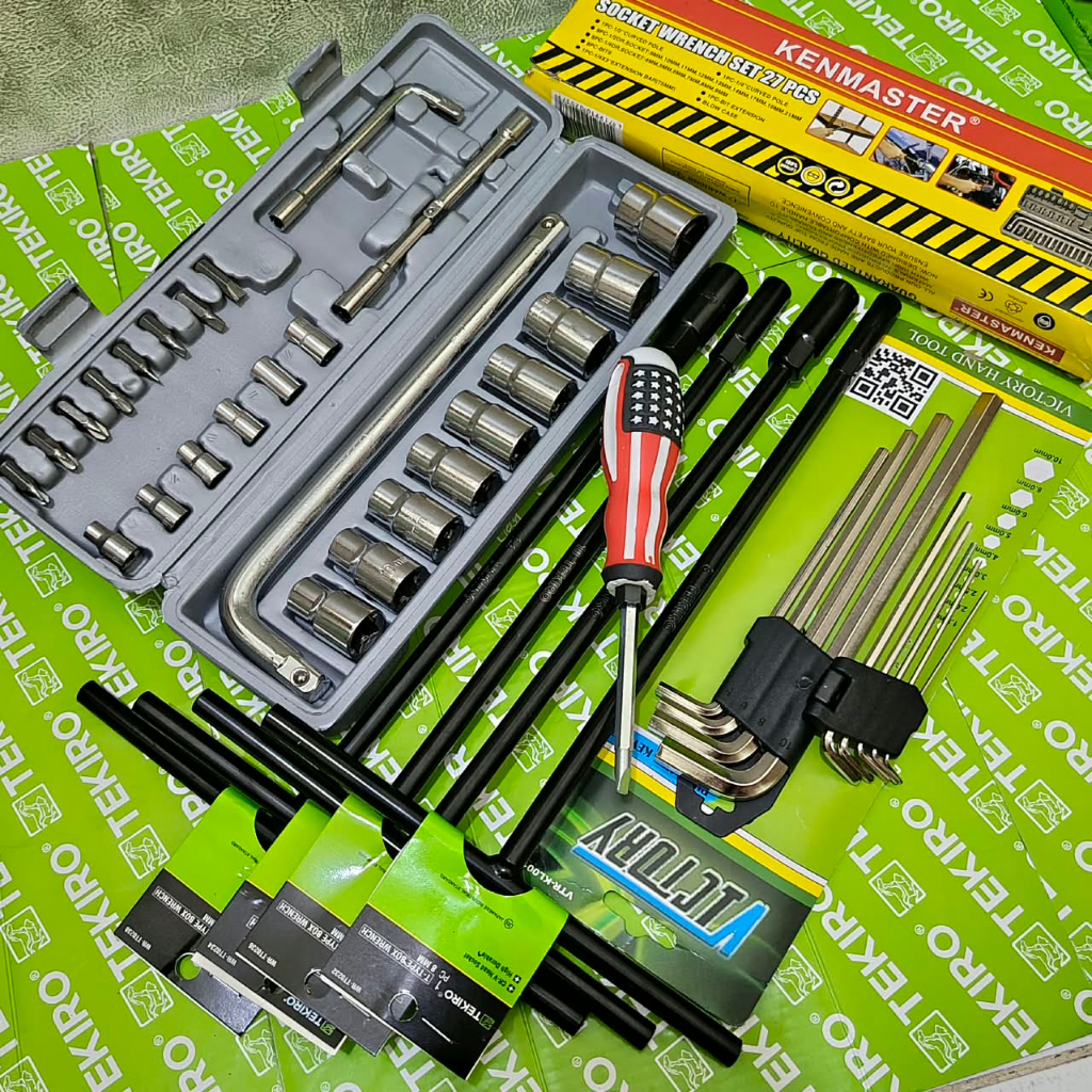 TEKIRO แพ็คเกจ T-Wrench 8-10-12-14 mm / 27 pcs Victory Socket ประแจ / Victory L-Wrench 9 ชิ้น
