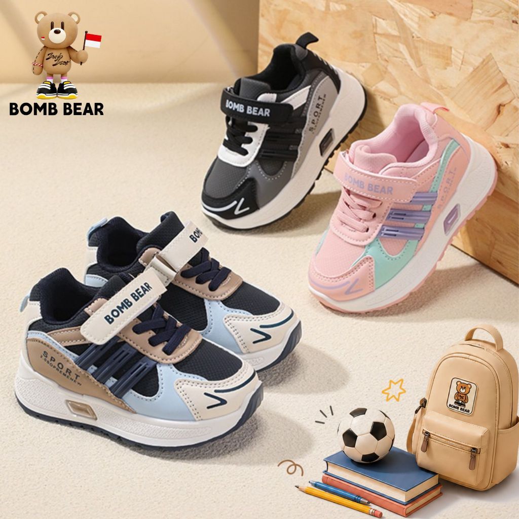 9.9 Bomb Bear Black Casual Premium Elementary School Boys School รองเท้าผ้าใบ YINTAMY808