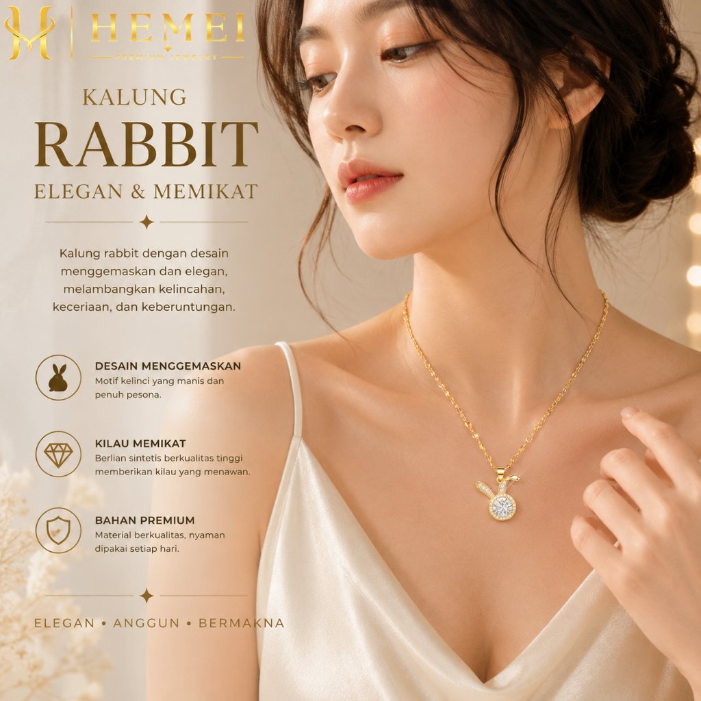 HEMEI H99 ผู้หญิง TITANIUM สร้อยคอชุด RABBIT GOLD PENDANT / แฟชั่นผู้หญิงอุปกรณ์เสริม JEWERLY PREMIU