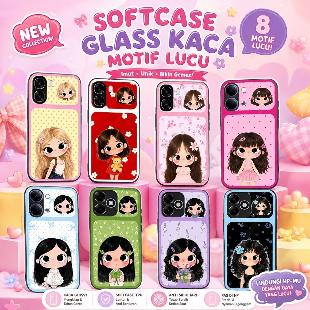 [ALL TYPE HP] M428 Softcase Glass แก้วอะคริลิคน่ารักการ์ตูน Motif สีสันสดใสสําหรับ HP OPP ทุกประเภท*