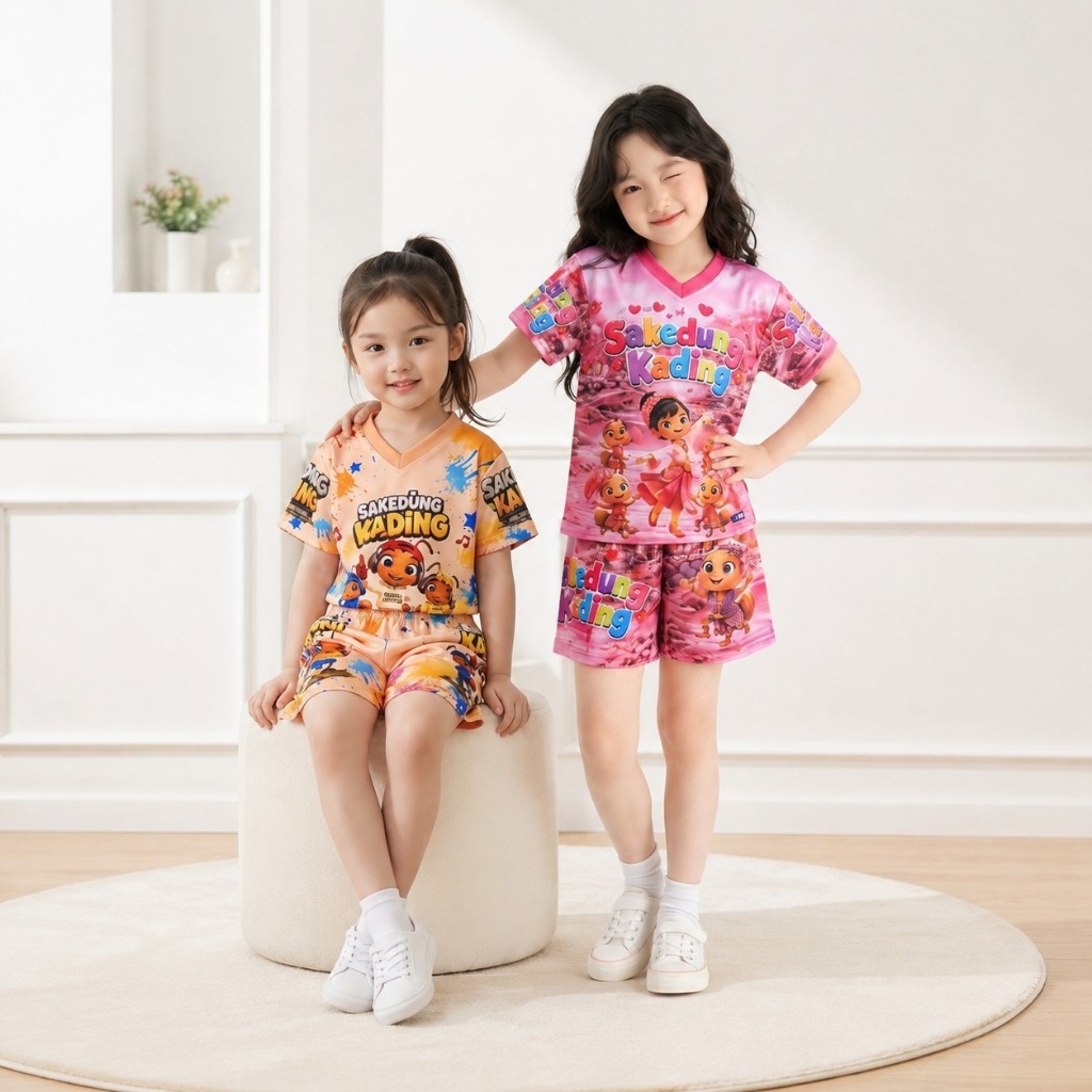 ชุดเจอร์ซีย์เด็กผู้หญิงมีกระเป๋า Dung Dung Dung motif อายุ 2-10 ปี